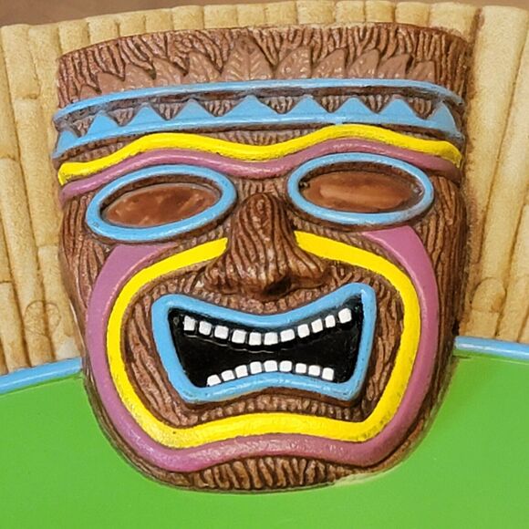 Tiki Serving Platter & Chip Bowl Set‎ Easter Unlimited 2 Pc Green Melamine Party - Picture 2 of 12